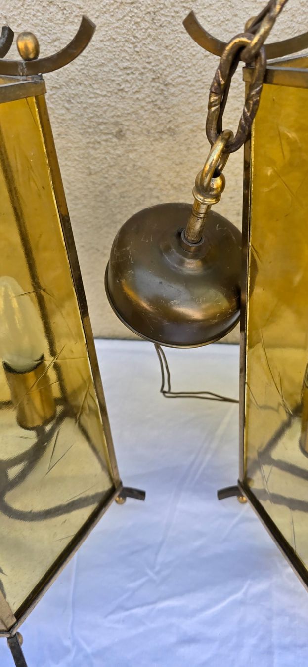 Lampadari & plafoniere: 2 Pendelleuchte, Laterne aus Messing und Glas – Usato da Basel venduto da Jcva 4