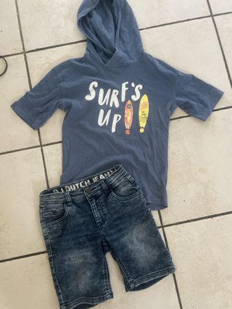Sommer Set: Kapuzen-T-Shirt & Jeans Shorts, Gr. 134/140