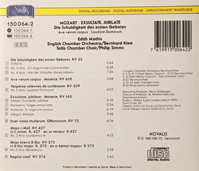 CD: Mozart - Exsultate, Jubilate (Edith Mathis) – Usato da Grüningen venduto da azulamarillo 1