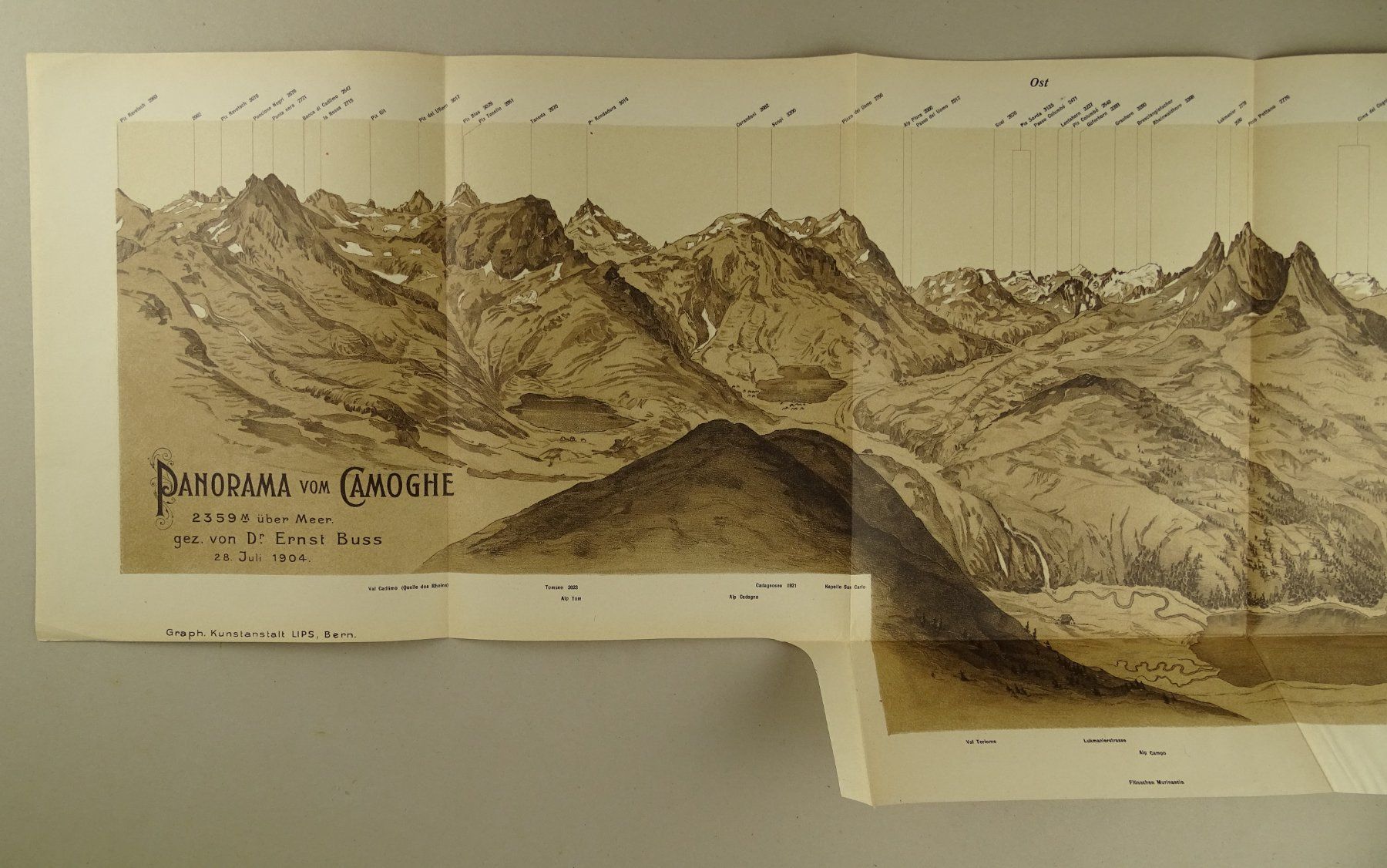 Incisioni: PANORAMA VOM CAMOGHE, LITHOGRAPHIE 1905 – Usato da Grüningen venduto da Kartensammler