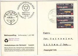 Brief Ballonpostflug  1959