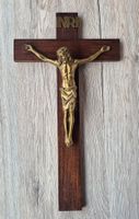 Kreuz Jesus INRI Kruzifix Holz mit Messing Heiland