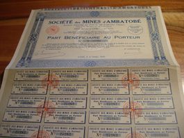 Alte Aktie, Mines d'Ambatobe, (Madagascar) Lyon 1929,