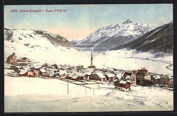 Ansichtskarten: Zuoz /Unter-Engadin, Teilansicht im Schn – Gebraucht aus Berlin von bartko-reher