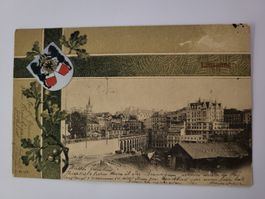 Ansichtskarte Lausanne mit Wappen gelaufen Jahr 1902 Box1