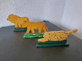 Holzfiguren Set drei Tiere bemalt 