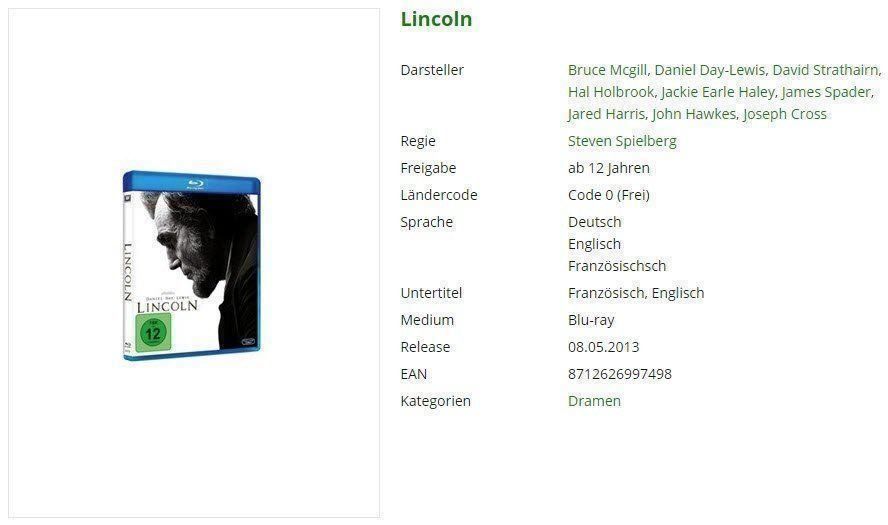 Tutti i DVDs: Lincoln (Blu-Ray) – Usato da Buchrain venduto da Sssschaller