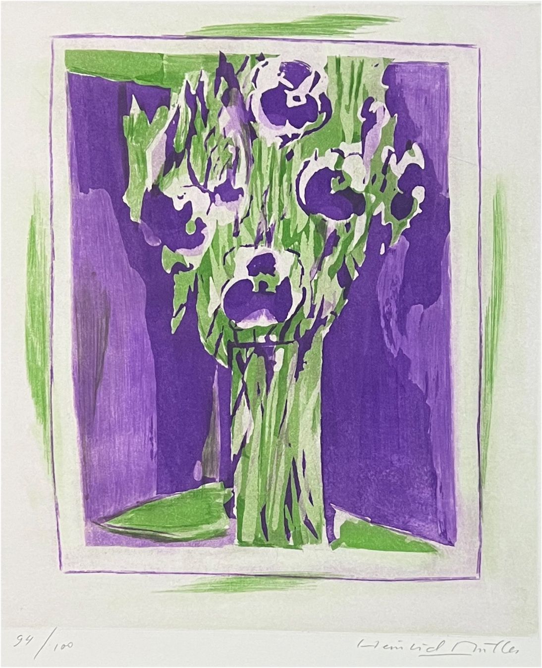 Grafiken & Lithographien: Heinrich Müller. Blumenstillleben. Farblitho. – Gebraucht aus Zumikon von tesoro8853