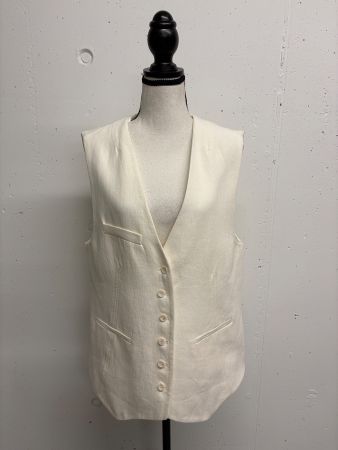 Zara lange Weste Gilet creme beige Gr. M Leinen Viskose
