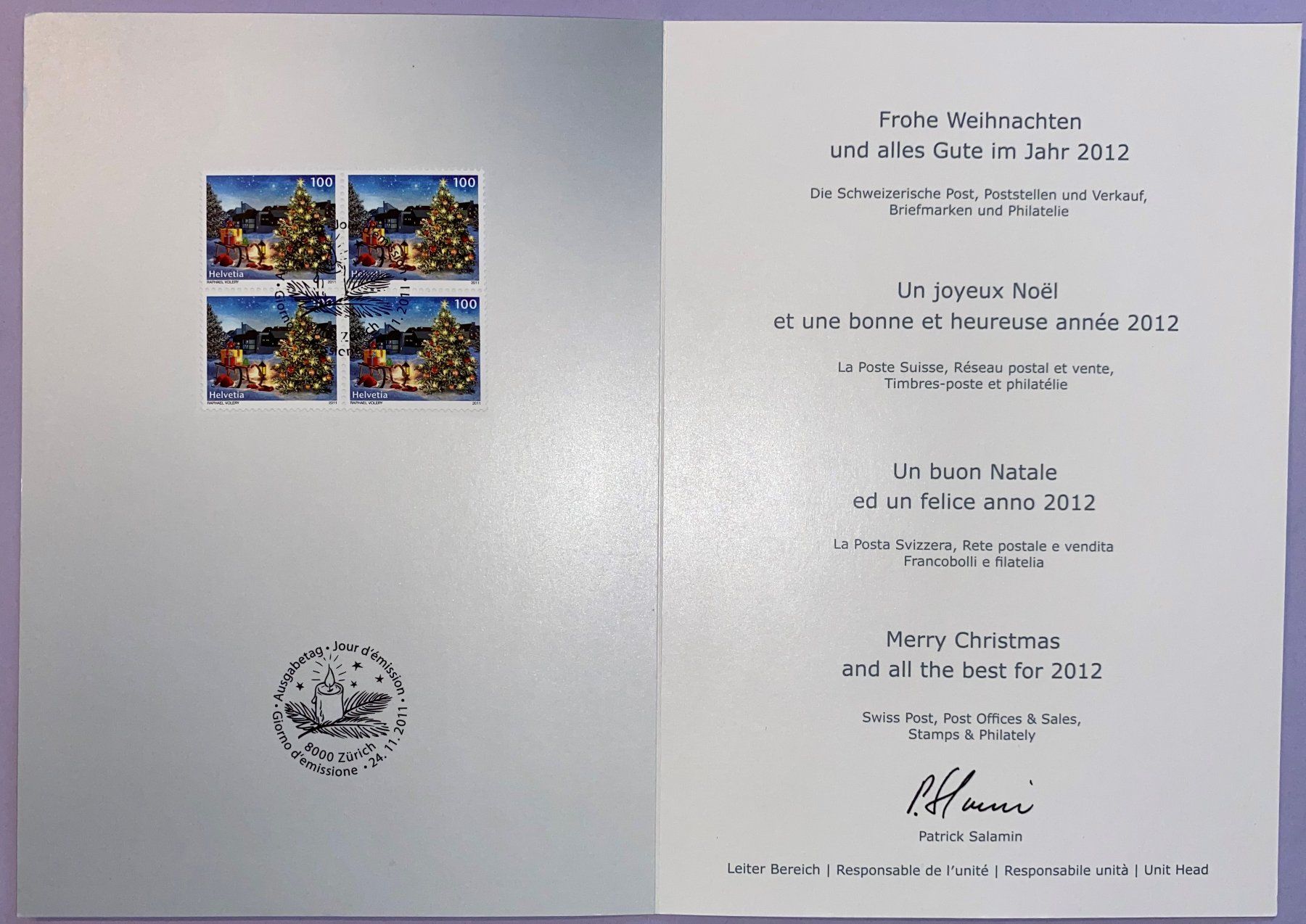 Cartoline: Weihnachtskarte der Post 2012 inkl. gestempelte Briefmarken – Nuovo (secondo la descrizione) da Safenwil venduto da Thoren196168 1
