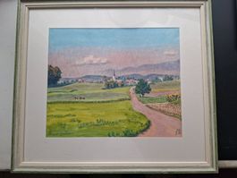 Bruno Hesse, Aquarell 1982, Herzogenbuchsee vom Eigen