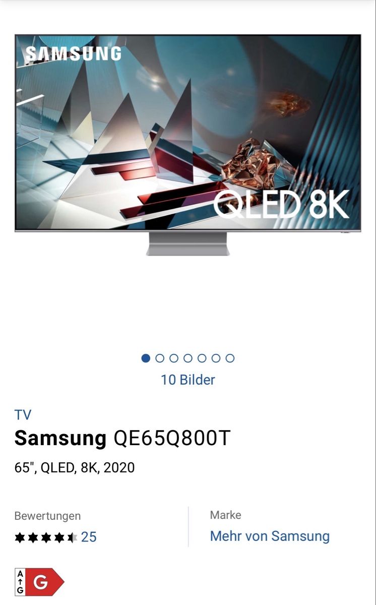 Samsung Televisori: Samsung QE65Q800T 65", QLED, 8K – Difettoso da Winterthur venduto da Paste2 1
