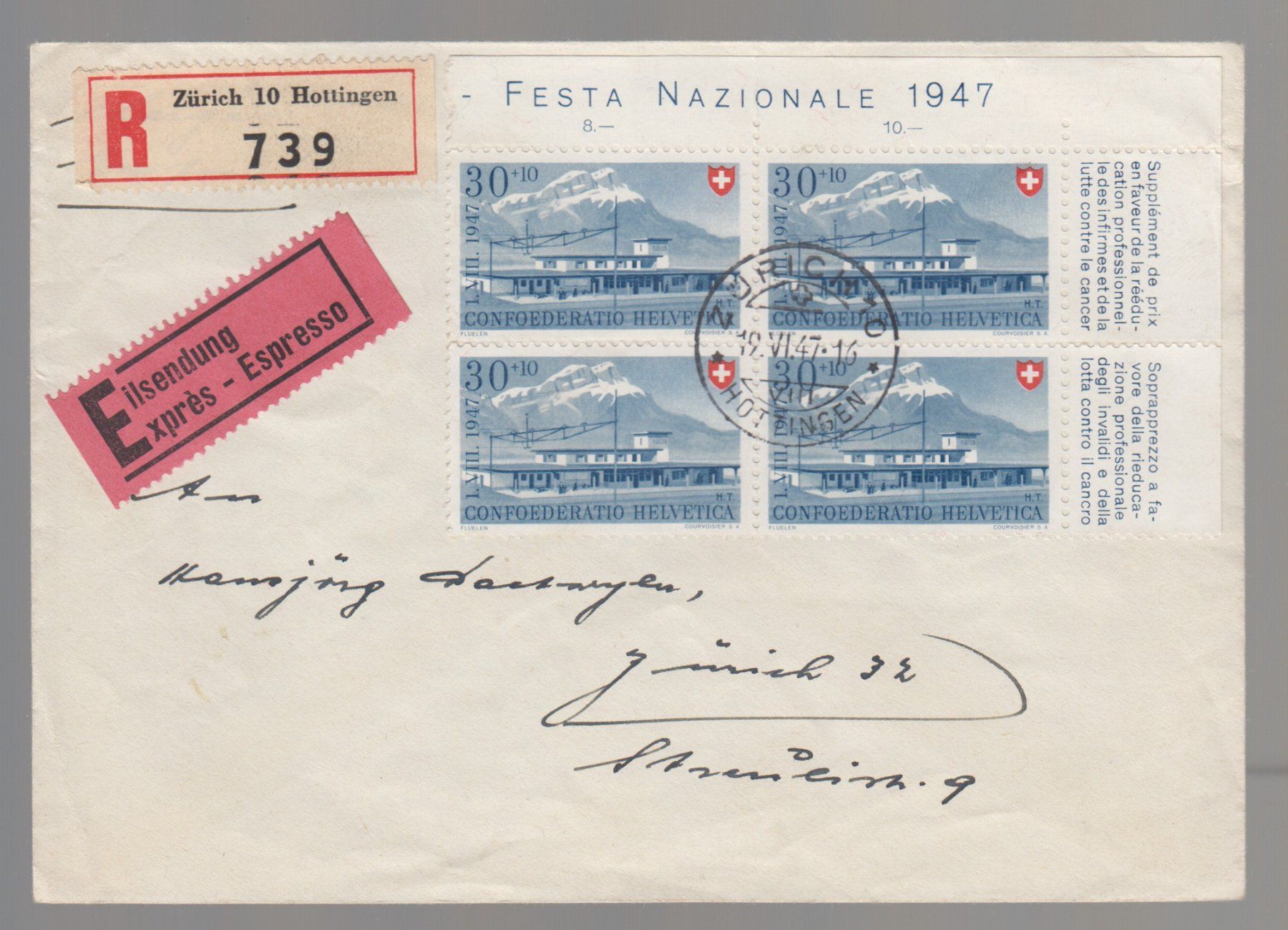 Alle Briefmarken: Pro Patria 37 bloc de 4 sur lettre – Gebraucht aus Boécourt von Denteles66