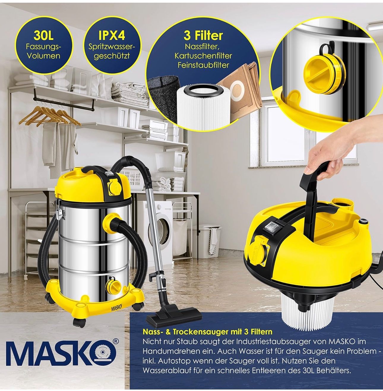 Staubsauger & Zubehör: MASKO Staubsauger 2300W Gelb – Neu und originalverpackt aus Amriswil von JaJa-Express 4