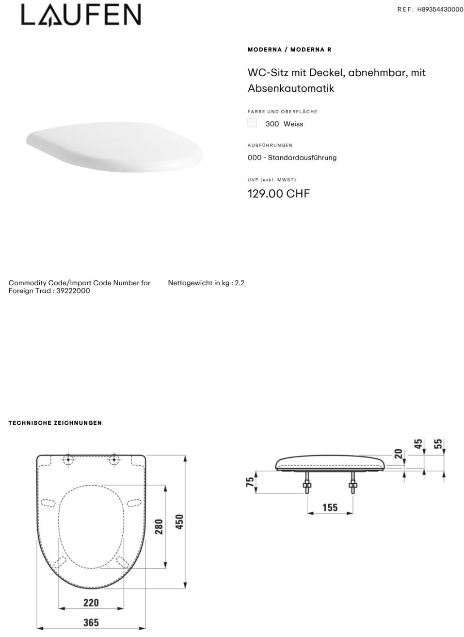 Laufen WC: LAUFEN WC-Sitz Moderna R, weiss Original – Nuovo e nell'imballaggio originale da Chur venduto da Sihar 4