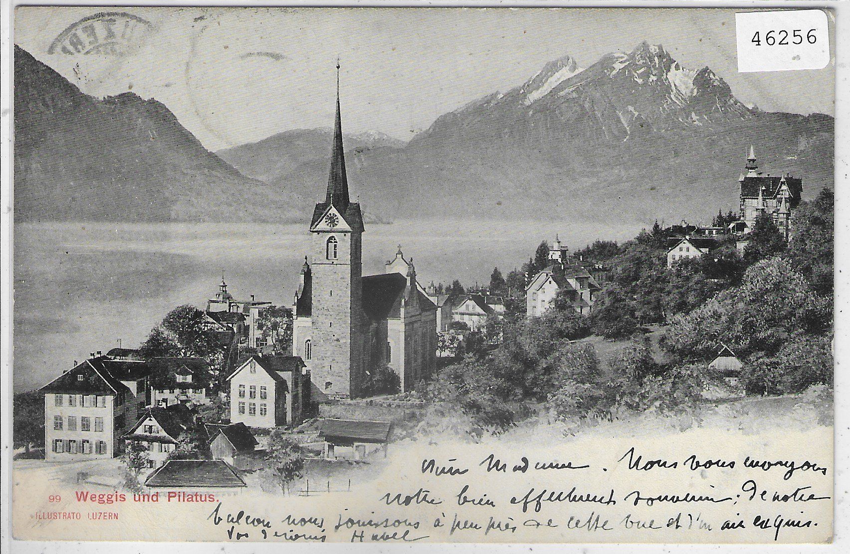 Cartoline postali: Weggis - Dorfpartie mit Kirche – Usato da Ettingen venduto da Kartenplanet