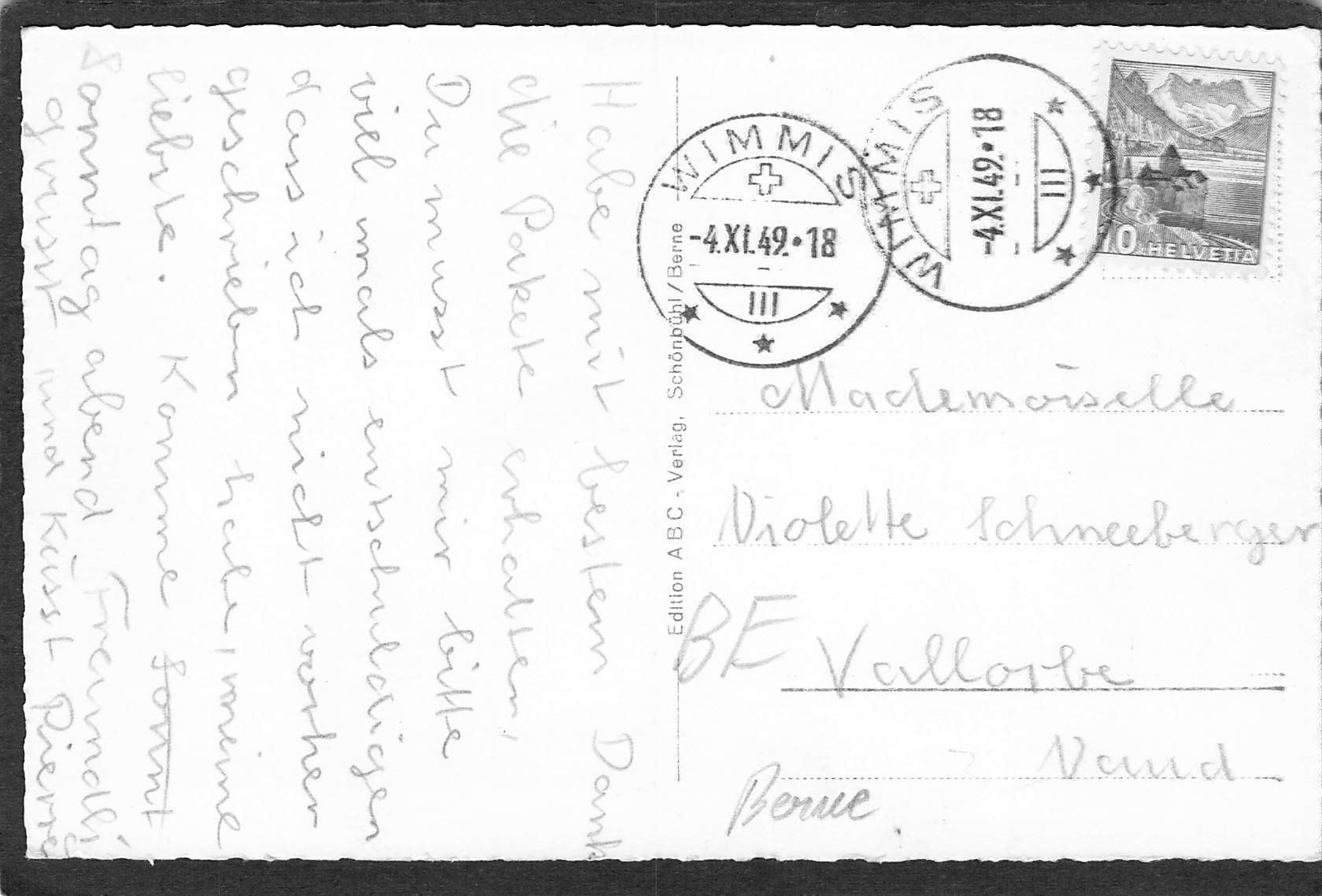 Cartoline postali: ,Wimmis Bern , 1949 – Usato da Reichenburg venduto da ibiza18 1