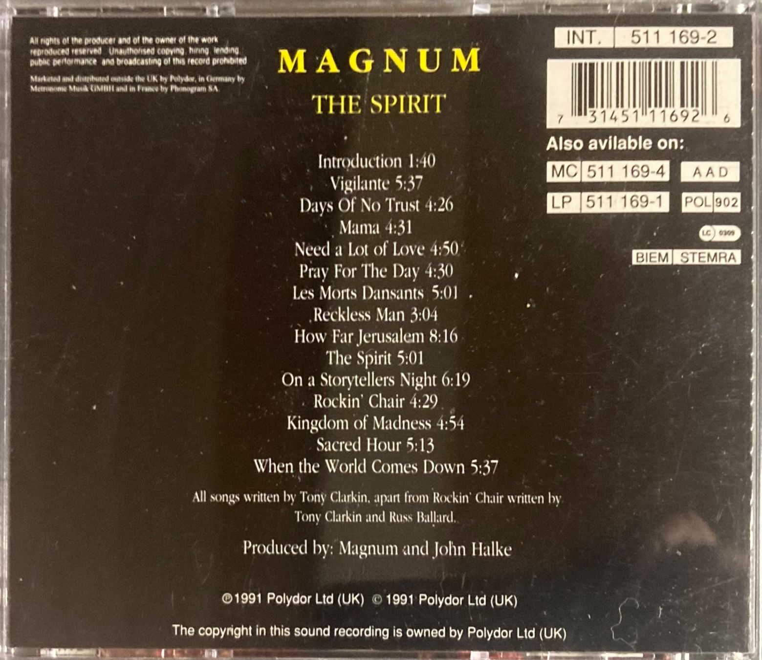 CD: MAGNUM - THE SPIRIT – Usato da Poliez-Pittet venduto da Newtown-Records 1
