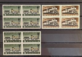 Schweiz 1947 100 Jahre Eisenbahn Viererblöcke MNH
