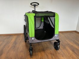 2in1 Hunde-Fahrradanhänger: Anhänger & Hundewagen Grau/Grün