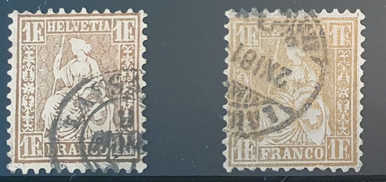 Alle Briefmarken: Sitzende Helvetia 36 + 36a mit Befund – Gebraucht aus Kreuzlingen von Rschweiz1 1