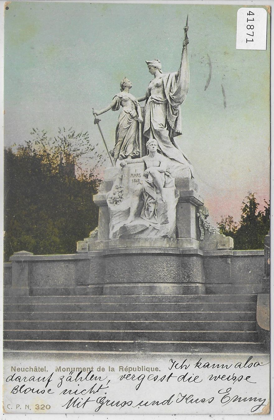 Cartoline postali: Neuchatel - Monument de la Republique - Litho – Usato da Ettingen venduto da Kartenplanet