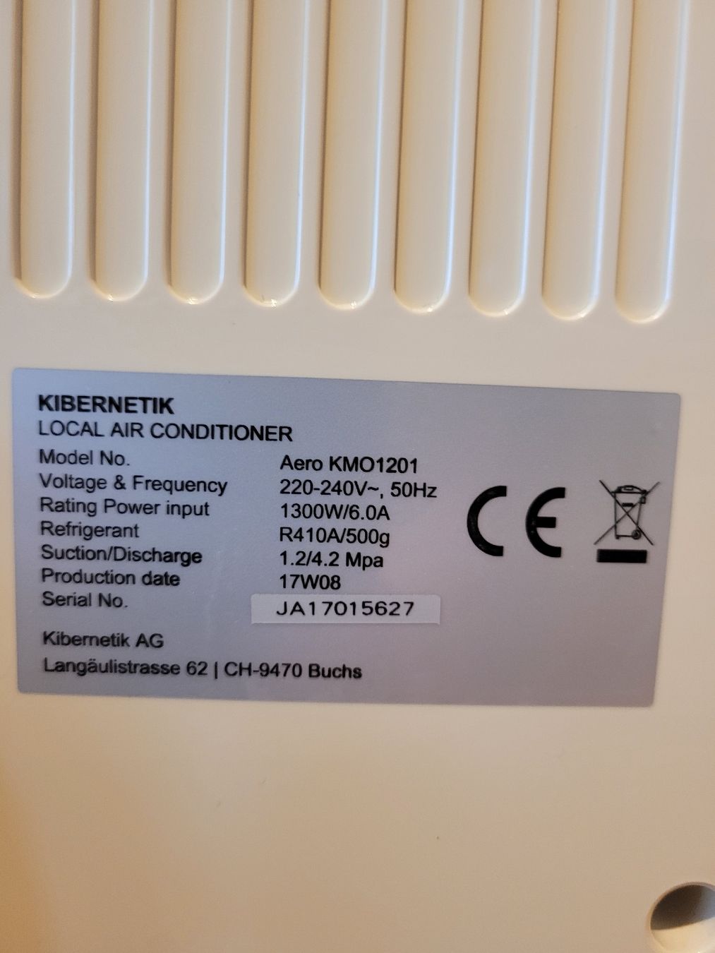 Kibernetik Klimageräte: Klimagerät KIBERNETIK Aero KMO1201 mit Schlauch – Gebraucht aus Kloten von DeObertuefener 2