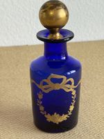 Antiker Parfum Flakon, kobaltblau, handgemalt, signiert 
