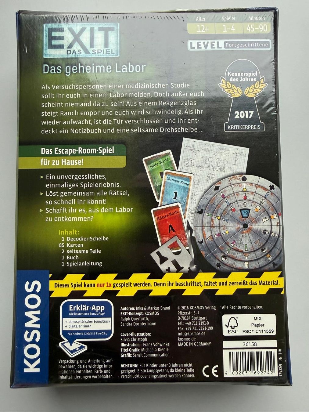Kosmos Giochi: Exit Das Spiel: Das geheime Labor (Escape Spiel) – Nuovo e nell'imballaggio originale da Altbüron venduto da MrApplePro 1