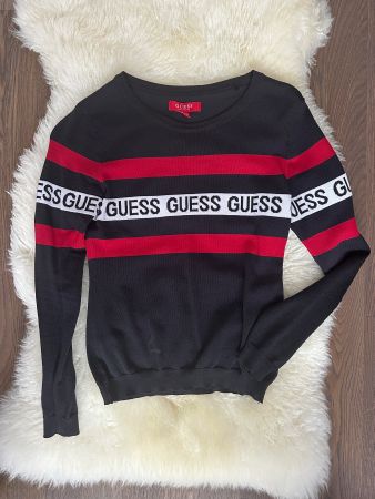 Guess Pullover Damen Gr. XS schwarz rot gestreift