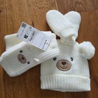 Set C&A Mütze Schal Handschuhe weiss 12-18 monate Neu