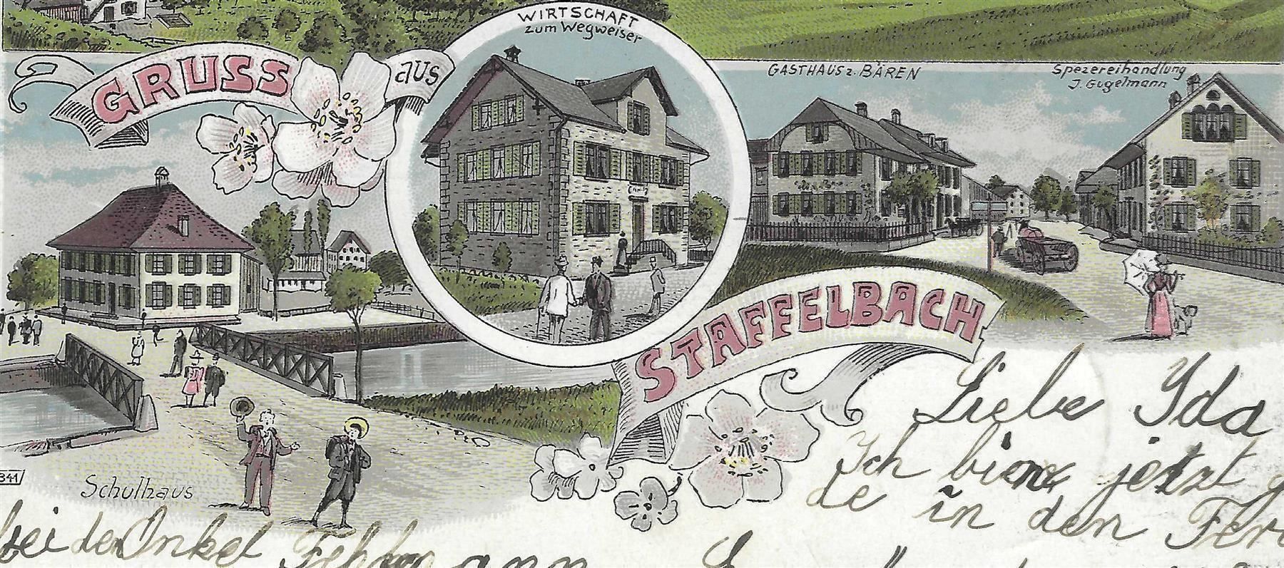 Cartoline postali: 16.7.1902 Litho/"Gruss aus Staffelbach" – Usato da Zürich venduto da Hagliweg 1