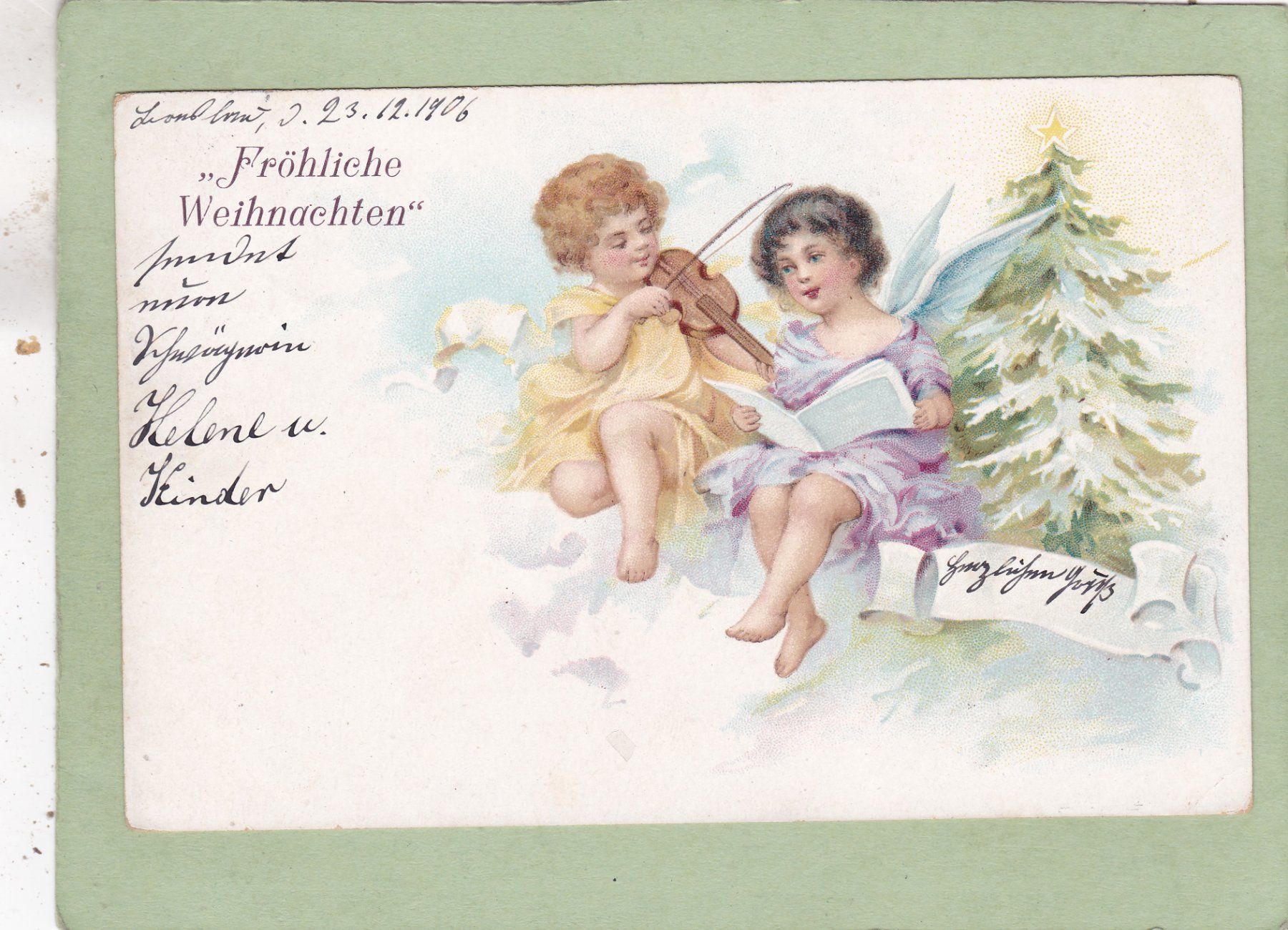 Cartoline postali: Deutschland Kitsch Kinder Weihnachten 1906 – Usato da Herisau venduto da Lisegrat2008