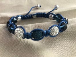Shamballa Armband blau/schwarz/silber - Neu