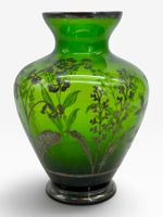 Vase vénitien en verre vert émeraude décor argent, 1930s