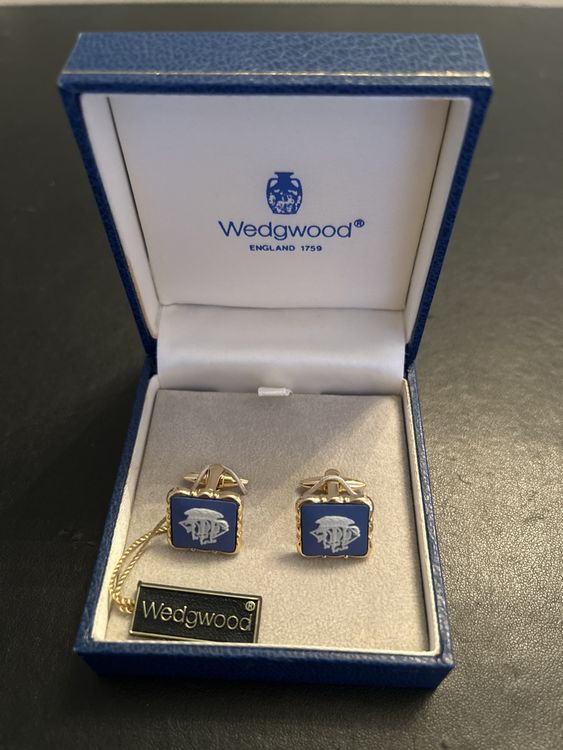 Boutons De Manchette Vintage Plaqué Or Carré WEDGWOOD - Modèle Rare 2613, Occasion