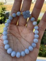Angelit Armband mit Blumen-Anhänger 8mm- Edelstein