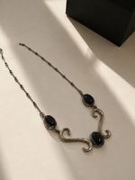 925 Silber Kette mit schwarzem Stein (Onyx) – Vintage