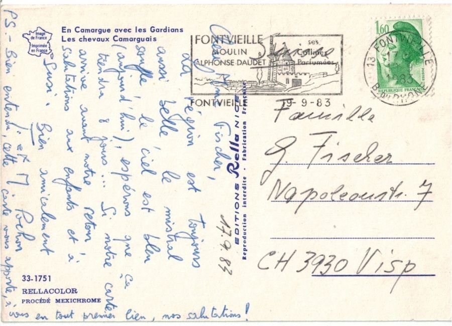 Cartoline postali: Les chevaux camarguais, circulée 1983 – Usato da Frauenfeld venduto da POML 1