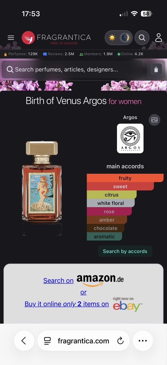 Argos Profumi & Eau de Toilette: Argos Birth of Venus , 2 ml – Usato da Sursee venduto da nst_czk2 1