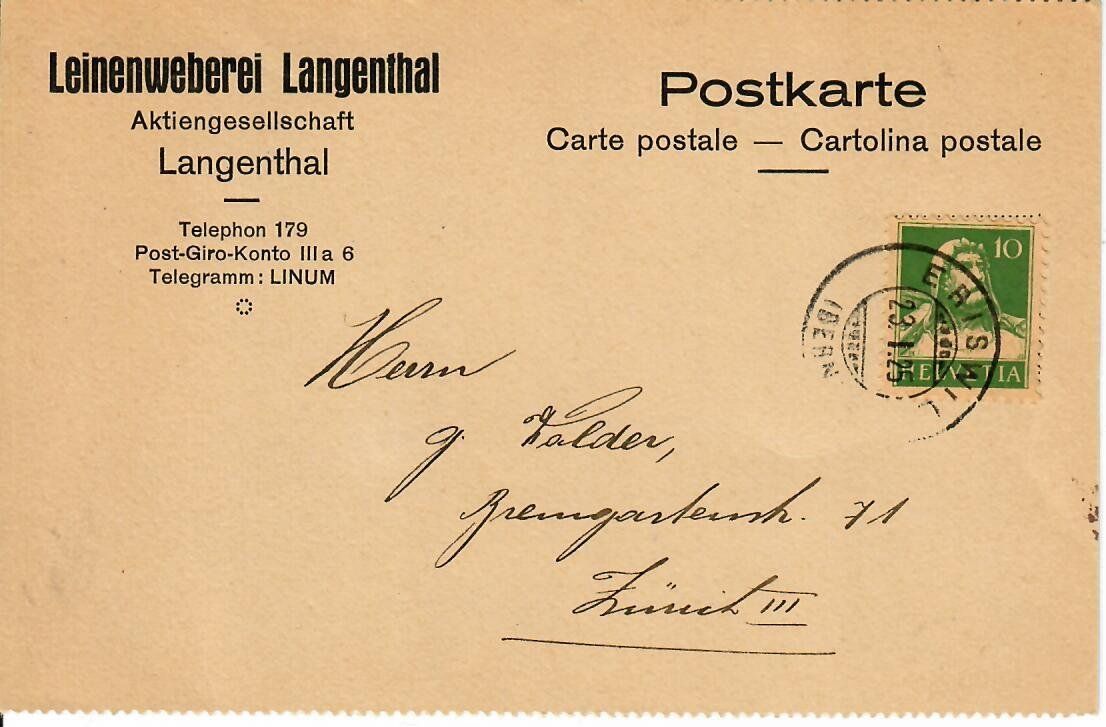Alle Briefmarken: PK, Langenthal – Gebraucht aus Hochdorf von Ziegel-16