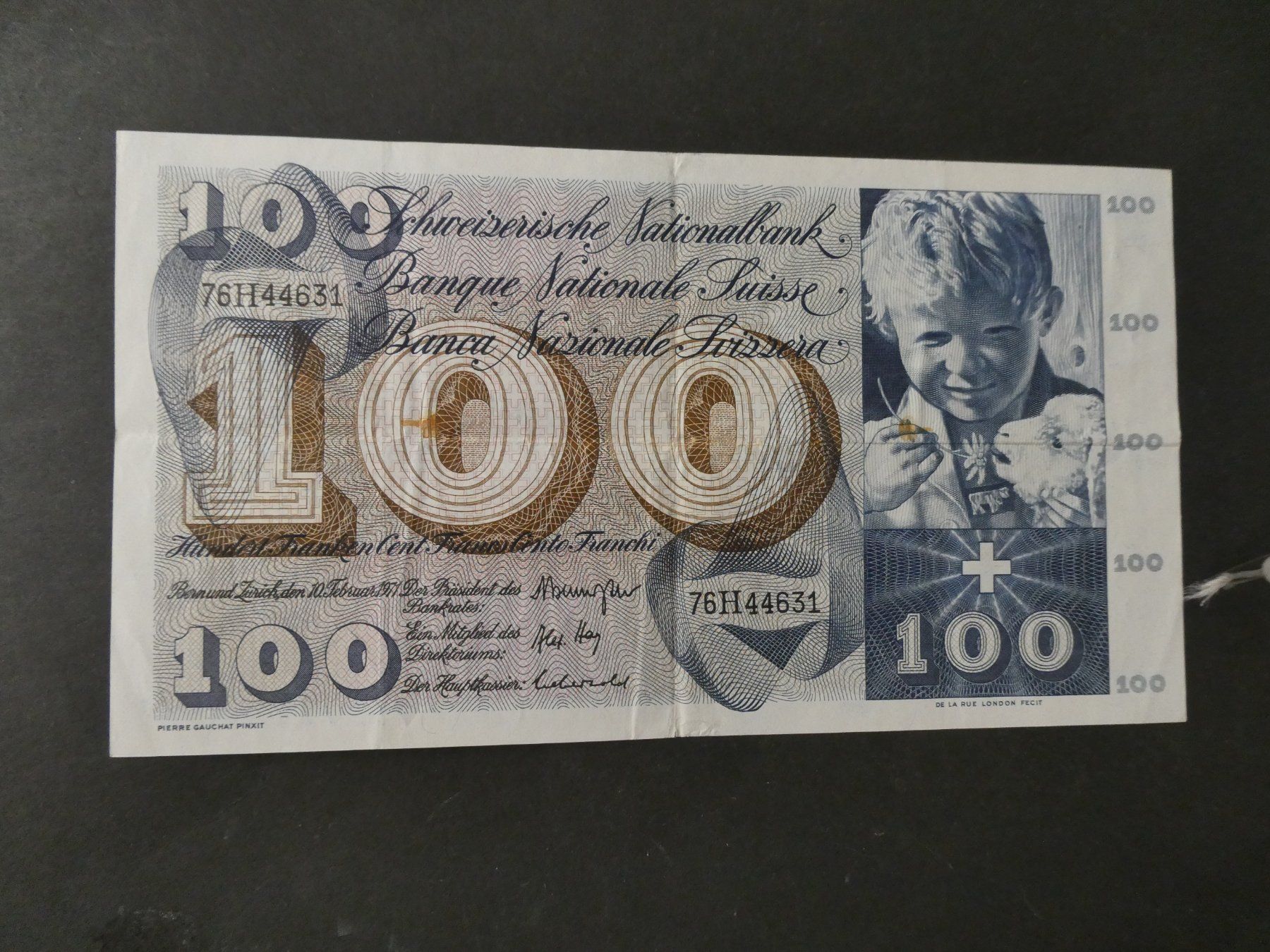 Billets de banque: Schweiz 1971, 100 Franken – D'occasion à Hinterforst par Rohusri