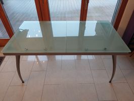 Glas/Metall/Holz Esstisch, ausziehbar, top, sehr massiv