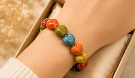 Bracelet cœur en céramique fait main | Bracelet extensible