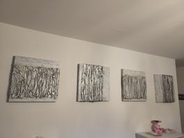 Wandbilder Set 4-teilig Silber Weiss Struktur Leinwand