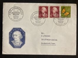 Schweiz 1957 illustrierter FDC Pro Juventute Euler gelaufen