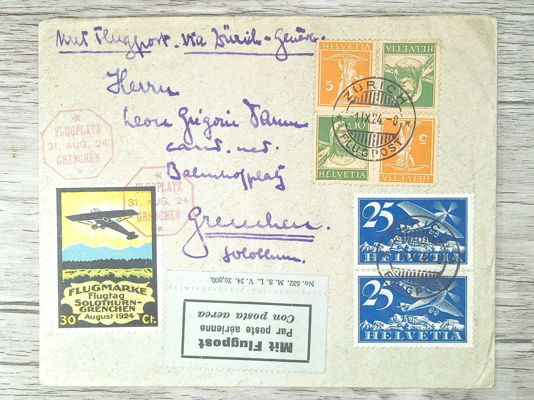 Tutti i francobolli: TR12 Enveloppe + Timbre Suisse 1924 – Usato da Cousset venduto da Patrick_Collections