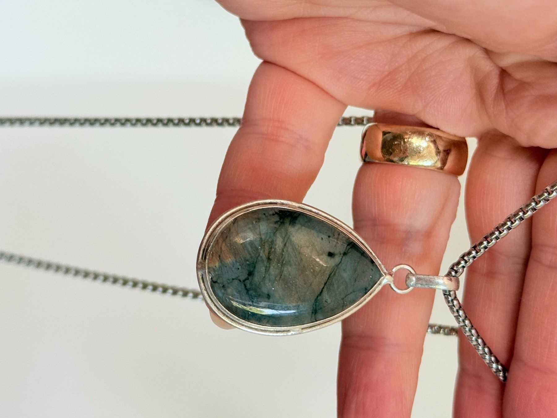 Catenine: Pendentif Labradorite Goutte & Chaîne - Parfait ... – Nuovo e nell'imballaggio originale da Genève venduto da AWWA 1