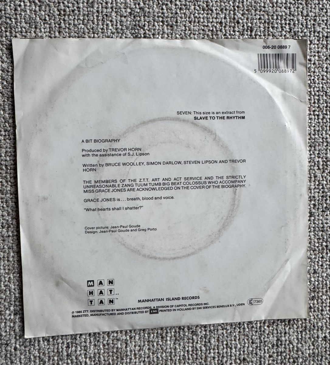 Dischi in vinile: Grace Jones - Slave To The Rhythm - 7" Single - 80s – Usato da Rorbas venduto da BlackstarRecords 1