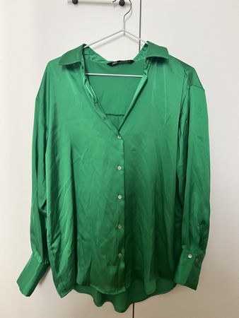 Zara Green Satin Blouse, Size S